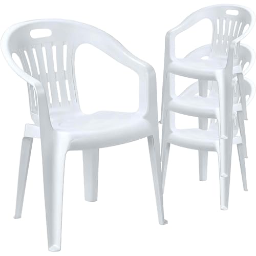 Sicignano | Chaise de jardin en plastique, fauteuil Piona, chaise avec accoudoirs d'extérieur, avec dossier bas, empilable, légère, facile à nettoyer, 56 x...