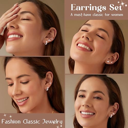 Sterling Silver Flat Back Earrings for Women Trendy Small Hoop Huggie Earrings CZ Cartilage Stud Earrings Set White Gold Plated Tragus Helix Earrings Piercing Jewelrys3