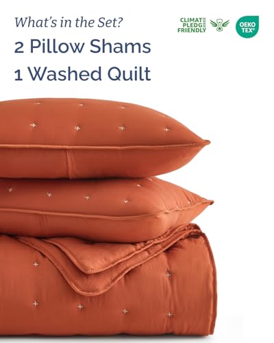Image of Quilts Queen Size - Bedspread for Queen Size - Lightweight Comforter Set - Quilt Bedding Set for All-Seasons - Soft, Breathable & Comfy - Summer Coverlet with 2 Pillow Shams - 90 inch x 96 inch, Terracotta