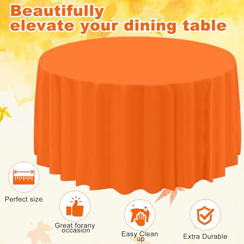 Image of CIEOVO 12 Pack Fall Plastic Tablecloth, Thanksgiving Yellow Orange Brown Green Disposable Waterproof Round Tablecloth for Fall Harvest Thanksgiving Day Family Birthday Baby Shower Party Decorations
