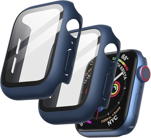 Image of Case with Screen Protector for Apple Watch SE 3 /2 /1 (2025 /2022 /2020) / Series 6 5 4 40mm, Overall Protective Cover, Built-in Tempered Glass Film High Sensitivity, 2 Pack (Blue)