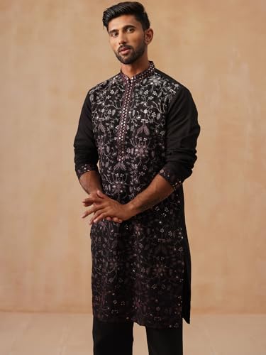 Image of Jompers Men's Silk Blend Embroidered Kurtas (Magenta, XXL)