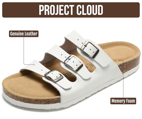 Image of Project Cloud 100% Genuine Leather Summer Sandals for Women 2026 - Memory Foam & Cork Footbed Beach Vacation Essentials Womens Sandals Comfortable Lightweight Slides for Women Footwear (Capri)