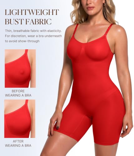 Image of BRABIC Waist Trainer Bodysuit for Women Tummy Control Shapewear Round Neck Seamless Butt Lifter Full Body Shaper