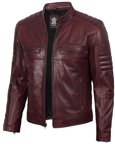 Image of fjackets Leather Jacket Men Real Lambskin - Cafe Racer Moto Style, Stand Collar Zip Up Jacket