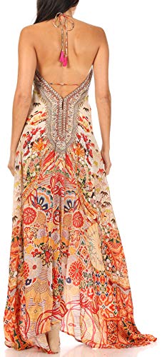 Image of Sakkas Lizi Womens Maxi High-Low Halter Handkerchief Long Dress Beach Party