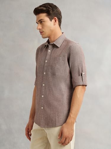 Image of Thomas Scott Men's | Solid | Premium Linen Blend | Spread Collar | Summer Wear | Long Sleeve | Shirts for Men