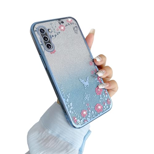 Image of for Note 10 case Case,Galaxy Note 10 case for Women Gradual Change Glitter Crystal Soft TPU Stylish Butterfly Floral Heart Clear Protective Cover with Strap for Samsung Galaxy Note 10 (Blue)