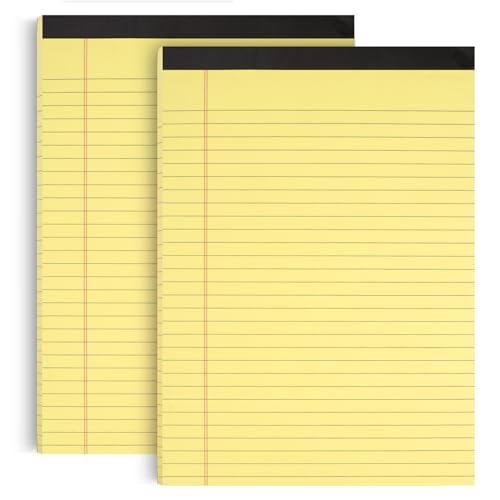 2 sztuki Legal Pad, 29,6 x 21,4 cm, żółty notatnik A4, 50 arkuszy na blok, bloki w linie, odstęp między wierszami 9 mm, możliwość zapisywania po obu stronach, blok do pisania do szkół, prywatnych