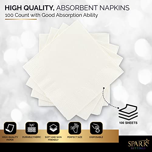 Amcrate Big Party Pack 100 Count White Beverage Napkins - Ideal For Wedding, Party, Birthday, Dinner, Lunch, Cocktails. (5” X 5”) #TOP3
