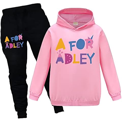 OAIXIUR Adley Merch Outfit Fashion Hoodies & Trousers 2pcs Sportswear for Boys Girls(Light Pink,4-5 Years) Cover