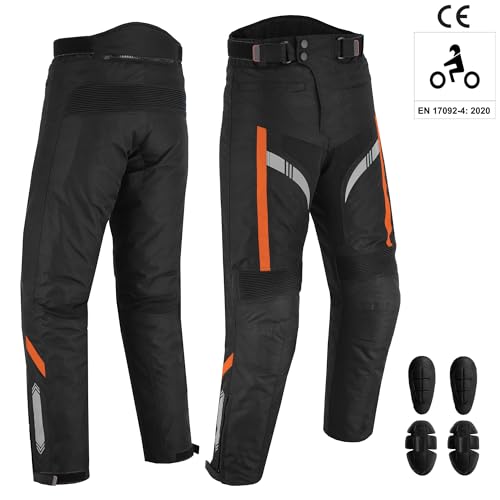 Hive Moto Men Motorcycle Waterproof Textile Cordura Trouser CE Approved Protection Motorbike Riding Hip Knee Protective Pant (US, Alpha, 6X-Large, Regular, Regular, Orange)