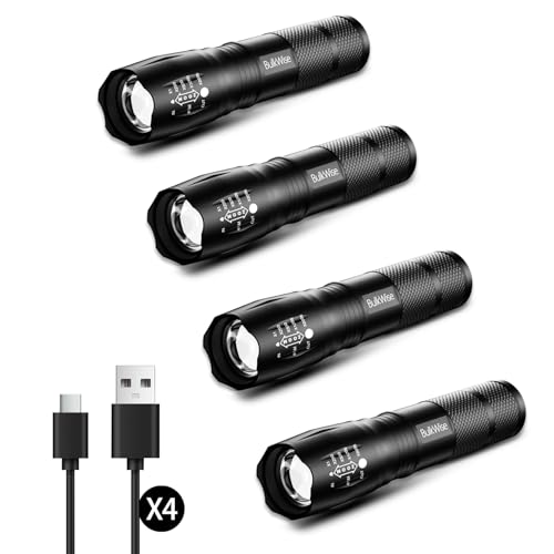 BulkWise 1 Mode Rechargeable Flashlights 4 Pack, High Lumen Flashlight Powerful Tactical Flashlights...
