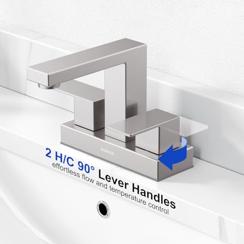Bathroom Sink Faucet, Hurran 4 inch Brushed Nickel Bathroom Faucets for Sink 3 Hole with Pop-up Drain and Supply Lines, Stainless Steel 2-Handle Lead-Free Faucet for Vanity RV Restroom by Hurran - Used condition - Image 3