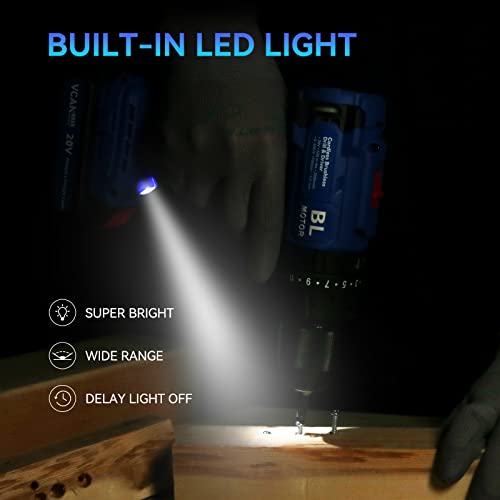 Vcanenergy 20V Brushless Cordless Power Drill, 25+3 Hammer Drill Driver, 530 In-Lbs Torque, 1/2” Metal Keyless Chuck, 2-Variable Speeds With 1X2.0Ah Batteries And Charger #TOP4
