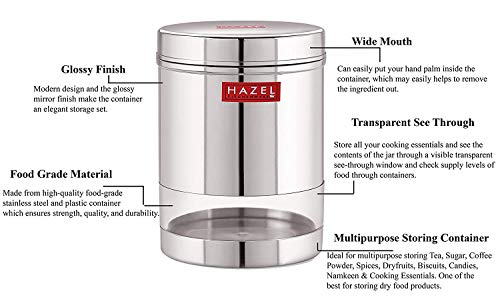 Image of HAZEL Stainless Steel Transparent Wide Mouth See Through Container, Silver, Set of 2, 950 ML