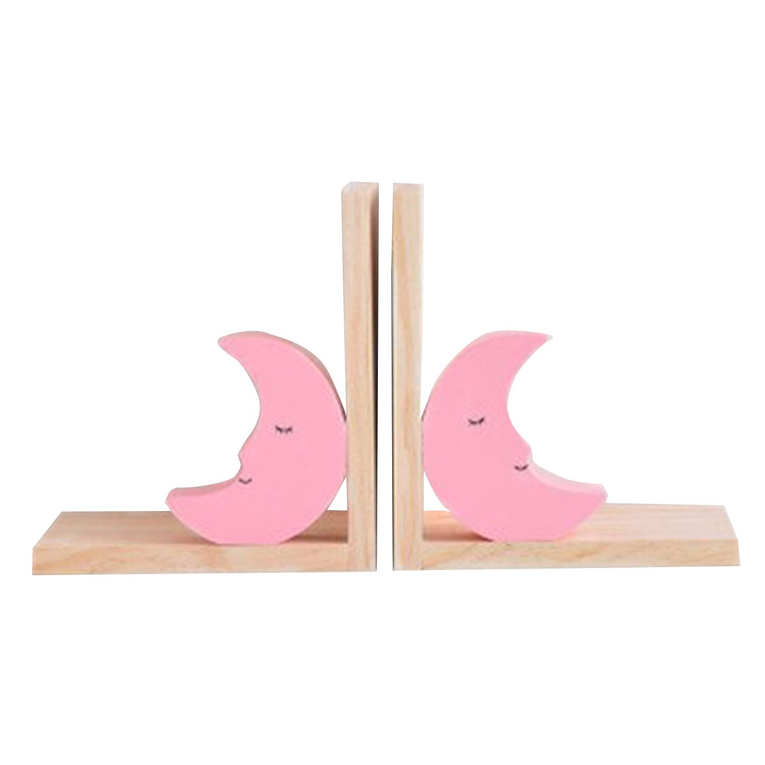 Nacnic - Juego de 2 Sujeta Libros Infantil Madera - Diseño Luna Rosa - Apoya Libros para Librería, Estantería, Guardería o Escuela de niños