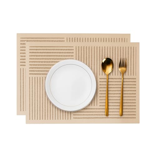 Image of YELONA Leather Dining Table Placemats Set of 2 - Waterproof, Heat Resistant, Anti-Slip, Easy to Clean Table Mats for Dining Table, Kitchen & Home Decor (Tan Beige, 40 x 30 cm)