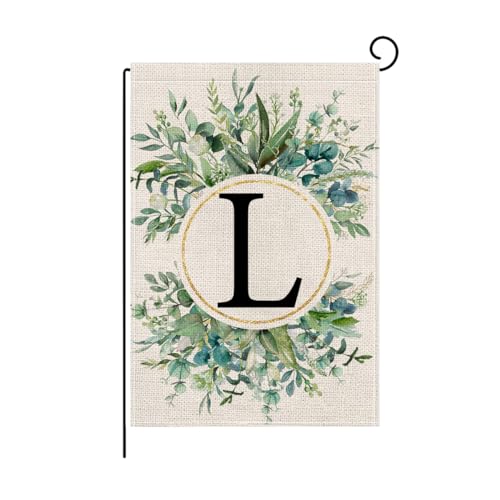 wyooxoo Monogram Letter L Floral Garden Flag 12x18 Inch Double Sided For Outside Small Burlap Family Last Name Initial Outdoor Yard Flag (L)