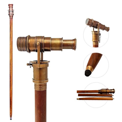 Bastón de latón antiguo con mango telescópico ajustable, náutico, victoriano, único, elegante, de madera, regalo para mamá, papá, excursionista, cumpleaños, Navidad, Año Nuevo