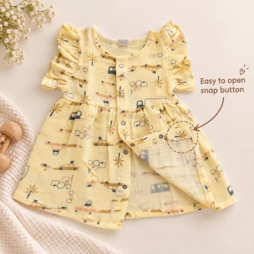 Image of Lilimi Toddler Baby Girl Cotton Muslin Dress, Breathable Flutter Sleeve Button-Front Cute Frocks