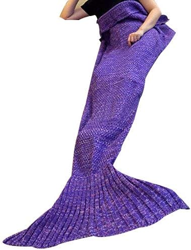 CASOFU Mermaid Tail Blanket Crochet and Mermaid Blanket for Adult,Super Soft Sleeping Bags(71"x35.5"Purple)