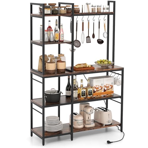 Étagère bar à café meuble de rangement cuisine avec support micro-ondes rustique - 2