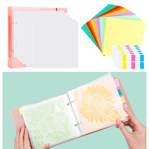 Image of Cookie Stencil Storage Binder for Storage 6x6inch Stencils,Die Cuts,DIY Scrapbooking,Clear Stamp,Storage Folder Organizer Include 1 Orange Cover,50 Sleeve,50 Backing Paper and 10 Sheets Divider Tabs