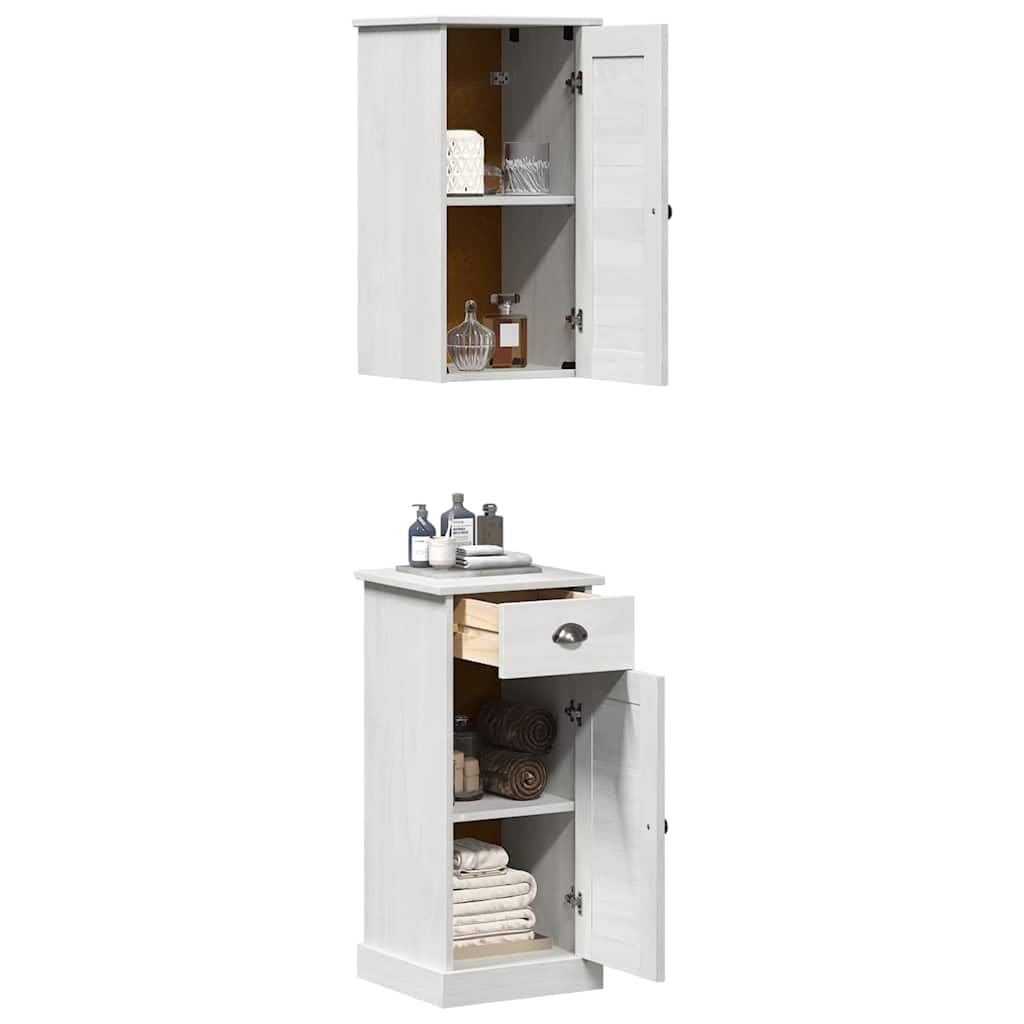 VIGO Juego de 2 armarios de baño, color blanco y blanco envejecido, 37 x 34 x 80 cm, armario de almacenamiento para baño, cocina, salón, pasillo