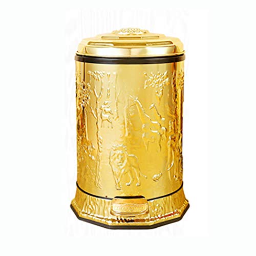 MYBA Cubo de basura redondo de acero inoxidable de cierre suave, cubo de basura con pedal de tapa (color: dorado, tamaño: grande)