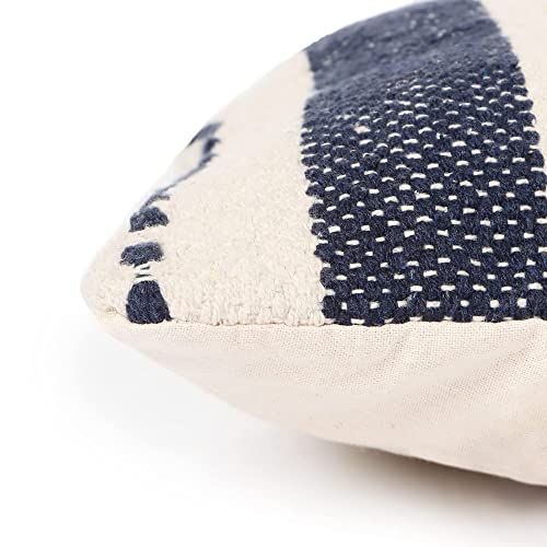 · Redearth · Boho Textured Throw Pillow Cases - Cushion Covers Hand Woven Tufted Decorative Farmhouse Fall Set For Couch - Sofa - Dining - Patio - Outdoor - 100% Cotton (18X18 ; Indigo) Pack Of 2 #TOP5