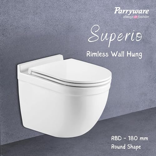 Image of Parryware SUPERIO Ceramic Wall Hung Western Commode for Bathroom | Rimless Washdown Flush Commode with Slim & Soft Closing Toilet Seat | Round Wall Mount Ewc | Space Saving | C890X