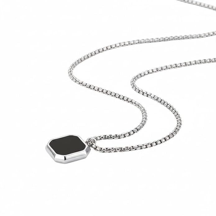 Men's Jewellery 3D Cuboid Vertical Bar Stainless Steel Arrowhead Pendant Necklace, Black, Polished, 50cm Chain, Unisex-image-20