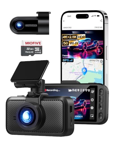 Miofive Dash Cam Front & Rear Dual Channel – Front 4K UHD + Rear 2.5K, Built-in GPS & 5GHz WiFi,...