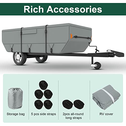 Tuszom Heavy Duty 6 Layers Pop-Up Camper Trailer Cover, Upgraded Windproof Rv Cover With Upgraded 3+2 Pcs Straps, Waterproof All Season Protection For Motorhome (8'- 10') #TOP6