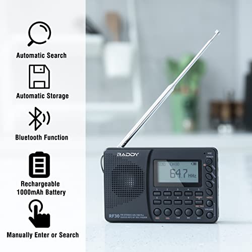 Raddy Rf30 Portable Digital Am/Fm/Sw Radio, Digital Tuner Rechargeable Shortwave Radio, Support Bluetooth, Micro Sd Card And Aux Recording #TOP3