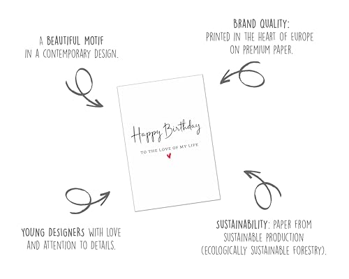Edition Seidel carte d’anniversaire premium avec enveloppe. Carte de félicitations de vœux Happy Birthday homme femme love of my life cœur (G3709 SW025) – vue 3