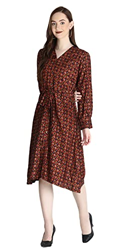 Image of Leriya Fashion Kurtis for Women || Soft Rayon Printed Knee Length Kurti for Girls || Long Sleeves || V Neck || Fancy Kurti for Outing || Evening || Date Wear for Women