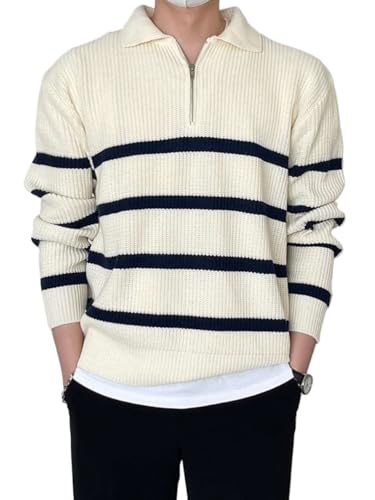 Men's Pullover Sweater Striped Colorblock Long Sleeve Zipper Sweaters