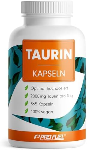 Taurin Kapseln 365x - optimal hochdosiert mit 2000 mg Taurin pro Tag - Taurine mit über 99,9% Reinheit - laborgeprüft mit Zertifikat - Vorrat 6 Monate