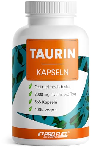 Taurin Kapseln 365x - optimal hochdosiert mit 2000 mg Taurin pro Tag - Taurin mit über 99,9% Reinheit - laborgeprüft mit Zertifikat - Vorrat 6 Monate