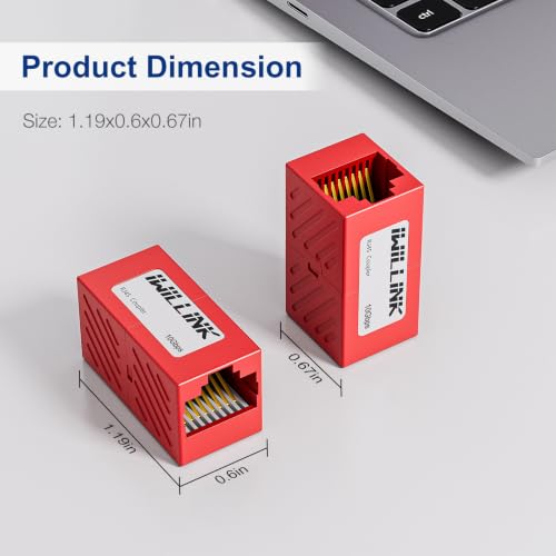 Image of iwillink RJ45 Coupler Ethernet Connector, Female to Female, 50 Pack, Red