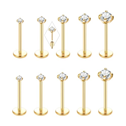 Image of Oveta Threadless Nose Stud Stainless Steel 20G 18G 16G Threadless Flat Back Tragus Earrings Labret Medusa Monroe Ashely Lip Piercing Jewerly Gold