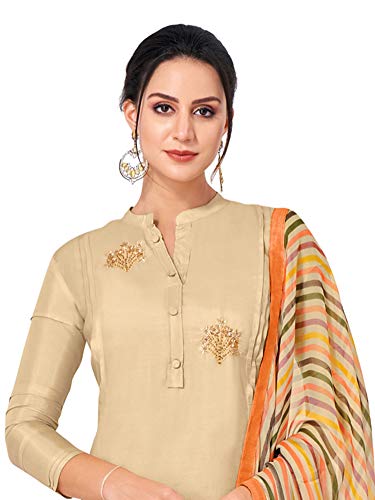 Image of AKHILAM Women's Chanderi Cotton Embroidered Unstitched Salwar Suit Material(Red 32DMK80 Parent)