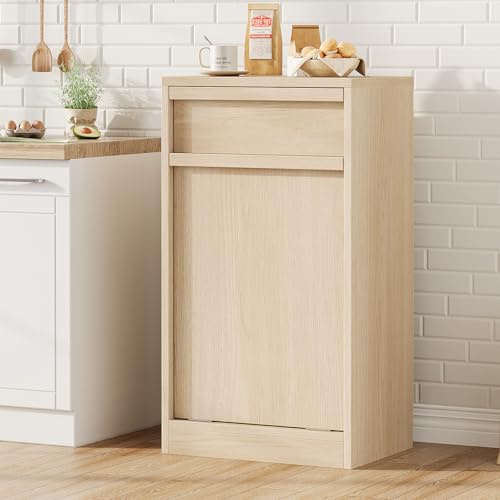 GarveeHome Tilt Out Trash Cabinet, Modern Trash Cabinet with 10 Gallon Storage, Hidden Freestanding Garbage Can Cabinet Laundry Hamper for Kitchen Dining Living Room
