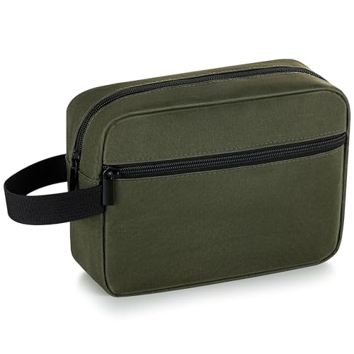 Elviros Travel Neceser de Viaje para Hombre, Impermeable, portátil, con Compartimento para Afeitado y asa, Organizador de cosméticos para Gimnasio, Ducha y baño, Verde Militar