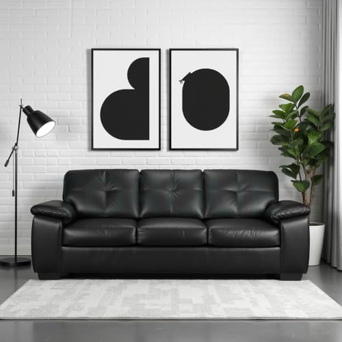 Image of Torque Antos 3 Seater Leatherette Sofa-Black | Modern Sofa 3 Seater Designs | Premium Leatherette 3-Person Sofas Couches for Living Room Office Relaxation