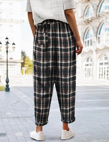 YESNO Women's Casual Straight Leg Pants Fall Drawstring Elastic High Waist Woolen Tapered Trousers with Pockets PWT4