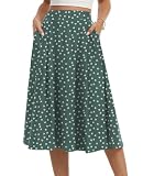 Kinnette Women's Midi Flowy Skirts Summer A-Line High Waisted Casual Below-the-Knee Skirt with Pockets (Tulips Gray Green, L)