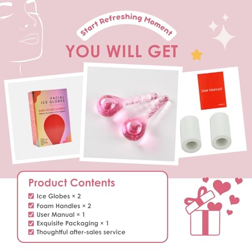 Ice Globes for Face Eye, Facial Ice Globes Cooling Ball Sculpting Beauty Tool, Skin Care Icy Roller Reduce Eye Puffy Rednes Wrinkles, Frozen Globes Cryo Stick for Home Spa Relax, Glitter Pink - Thumbnail 7